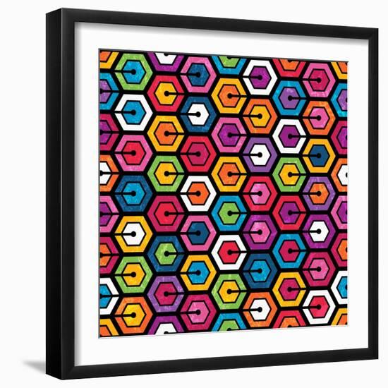 Colorful Geometric Pattern With Hexagons-evdakovka-Framed Art Print