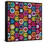Colorful Geometric Pattern With Hexagons-evdakovka-Framed Stretched Canvas