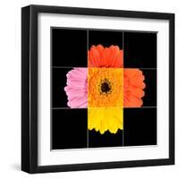 Colorful Gerbera Marigold Flower Mosaic Design-tr3gi-Framed Art Print