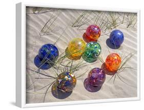 Colorful Glass Floats on Sand Dune, Oregon, USA-Jaynes Gallery-Framed Photographic Print