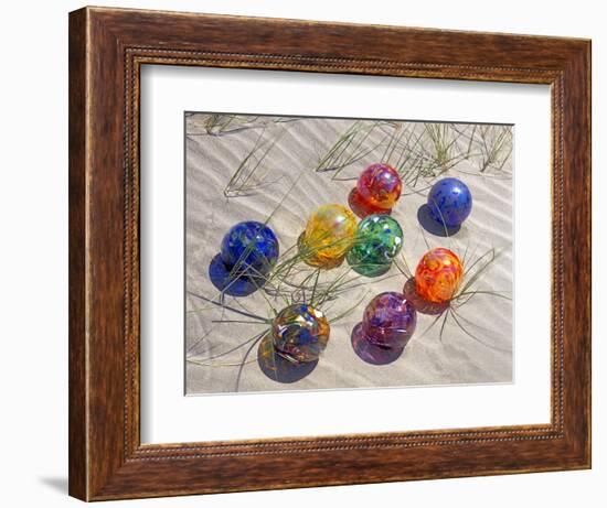 Colorful Glass Floats on Sand Dune, Oregon, USA-Jaynes Gallery-Framed Photographic Print