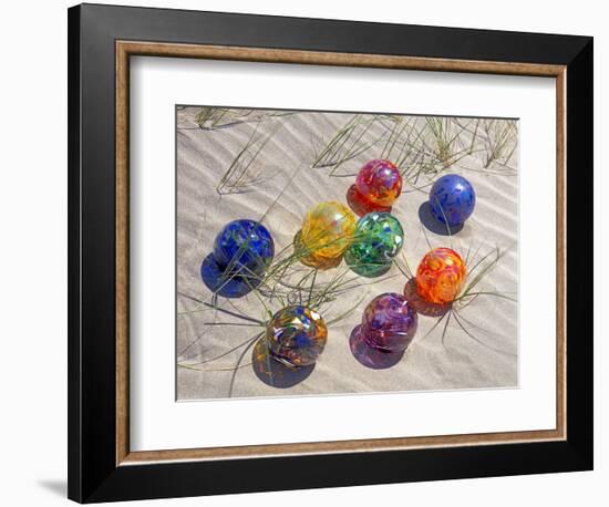 Colorful Glass Floats on Sand Dune, Oregon, USA-Jaynes Gallery-Framed Photographic Print