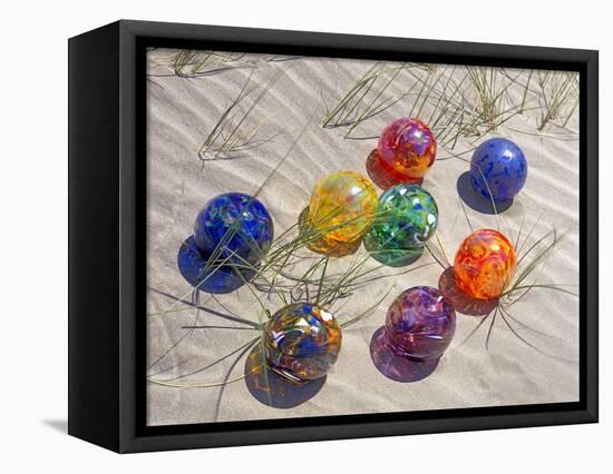 Colorful Glass Floats on Sand Dune, Oregon, USA-Jaynes Gallery-Framed Stretched Canvas