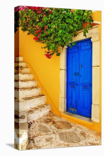 Colorful Greece Series -Symi Island Streets-Maugli-l-Stretched Canvas