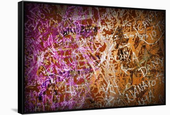 Colorful Grunge Background With Graffiti And Writings And A Slight Vignette-ccaetano-Framed Stretched Canvas