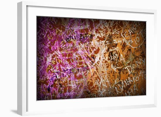 Colorful Grunge Background With Graffiti And Writings And A Slight Vignette-ccaetano-Framed Art Print