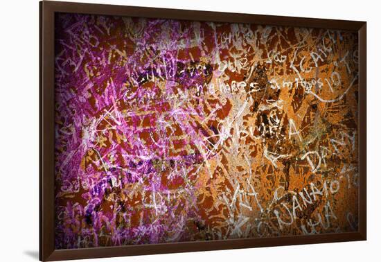 Colorful Grunge Background With Graffiti And Writings And A Slight Vignette-ccaetano-Framed Art Print