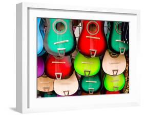 Colorful Guitars at a Market Stall, Olvera Street, Downtown Los Angeles, Los Angeles, California...-null-Framed Premium Photographic Print