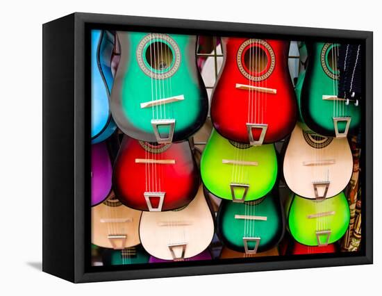 Colorful Guitars at a Market Stall, Olvera Street, Downtown Los Angeles, Los Angeles, California...-null-Framed Stretched Canvas