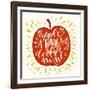 Colorful Hand Lettering Illustration of 'An Apple a Day Keeps the Doctor Away' Proverb. Motivationa-TashaNatasha-Framed Art Print