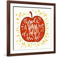 Colorful Hand Lettering Illustration of An Apple a Day Keeps the Doctor Away Proverb. Motivationa-TashaNatasha-Framed Art Print