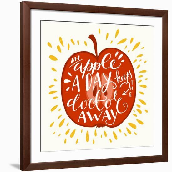 Colorful Hand Lettering Illustration of An Apple a Day Keeps the Doctor Away Proverb. Motivationa-TashaNatasha-Framed Art Print