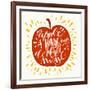 Colorful Hand Lettering Illustration of An Apple a Day Keeps the Doctor Away Proverb. Motivationa-TashaNatasha-Framed Art Print