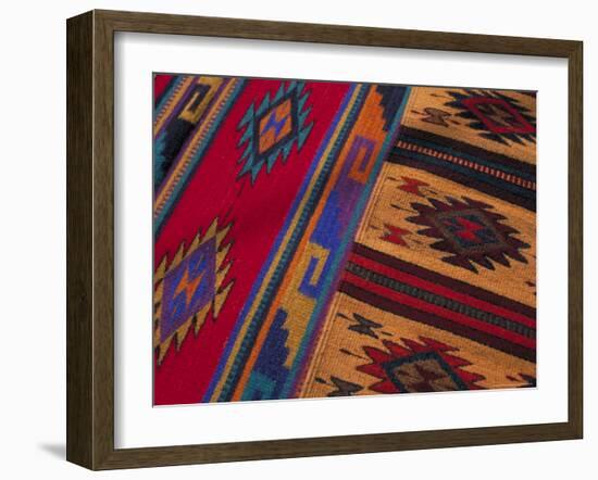 Colorful Hand-Woven Carpet, Oaxaca, Mexico-Judith Haden-Framed Photographic Print