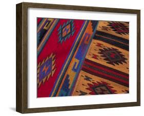 Colorful Hand-Woven Carpet, Oaxaca, Mexico-Judith Haden-Framed Photographic Print