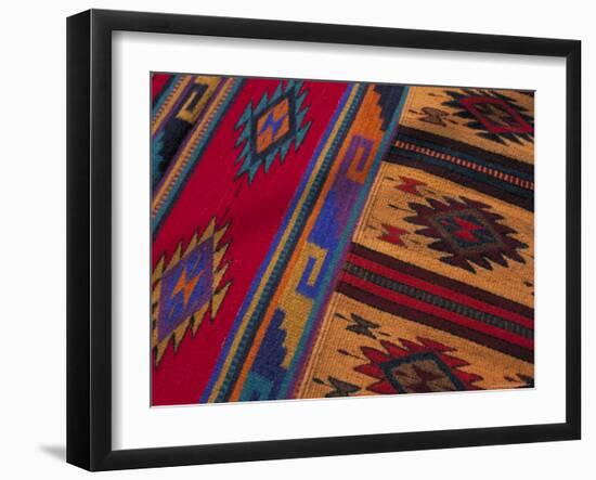 Colorful Hand-Woven Carpet, Oaxaca, Mexico-Judith Haden-Framed Photographic Print