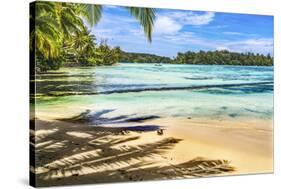 Colorful Hauru Point beach palm trees, Moorea, Tahiti, French Polynesia.-William Perry-Stretched Canvas