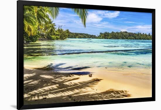 Colorful Hauru Point beach palm trees, Moorea, Tahiti, French Polynesia.-William Perry-Framed Photographic Print