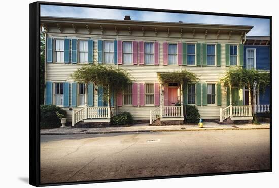 Colorful Historic Houses, Savannah, Georgia-George Oze-Framed Stretched Canvas