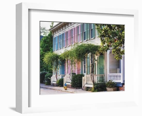 Colorful Historic Row Houses, Savannah, Georgia-George Oze-Framed Photographic Print