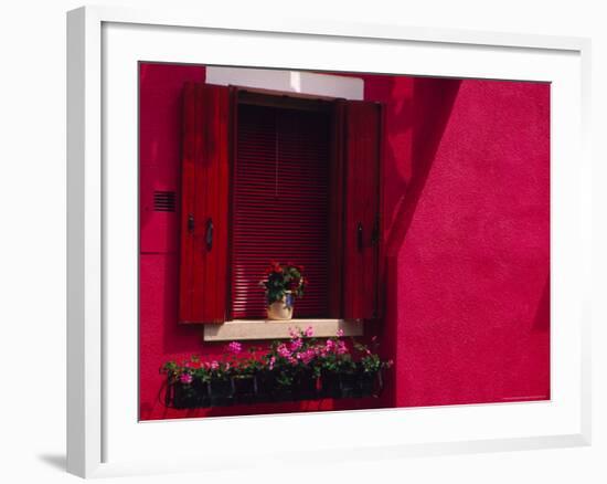 Colorful House with Flowerboxes, Burano, Italy-Julie Eggers-Framed Photographic Print