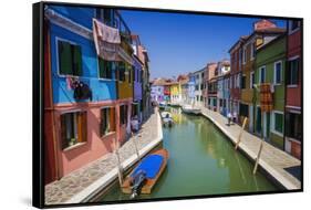 Colorful houses and canal, Burano, Veneto, Italy-Russ Bishop-Framed Stretched Canvas