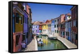 Colorful houses and canal, Burano, Veneto, Italy-Russ Bishop-Framed Stretched Canvas