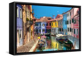 Colorful Houses and Canal on Burano Island, near Venice, Italy. Sunny Day.-Michal Bednarek-Framed Stretched Canvas