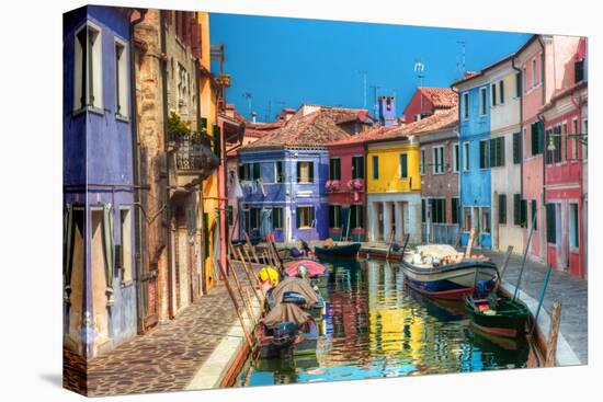 Colorful Houses and Canal on Burano Island, near Venice, Italy. Sunny Day.-Michal Bednarek-Stretched Canvas