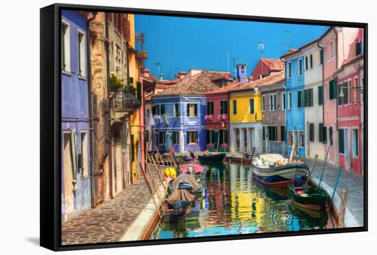 Colorful Houses and Canal on Burano Island, near Venice, Italy. Sunny Day.-Michal Bednarek-Framed Stretched Canvas