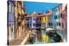 Colorful Houses and Canal on Burano Island, near Venice, Italy. Sunny Day.-Michal Bednarek-Stretched Canvas