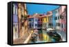 Colorful Houses and Canal on Burano Island, near Venice, Italy. Sunny Day.-Michal Bednarek-Framed Stretched Canvas