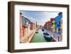 Colorful Houses and Canal on Burano Island, near Venice, Italy. Sunny Day.-Michal Bednarek-Framed Photographic Print