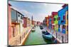 Colorful Houses and Canal on Burano Island, near Venice, Italy. Sunny Day.-Michal Bednarek-Mounted Photographic Print