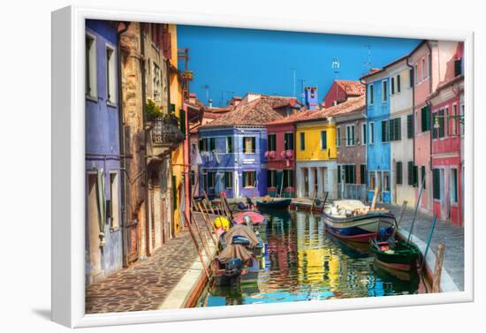 Colorful Houses and Canal on Burano Island, near Venice, Italy. Sunny Day.-Michal Bednarek-Framed Photographic Print