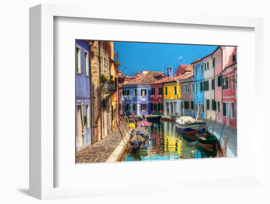 Colorful Houses and Canal on Burano Island, near Venice, Italy. Sunny Day.-Michal Bednarek-Framed Photographic Print