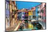 Colorful Houses and Canal on Burano Island, near Venice, Italy. Sunny Day.-Michal Bednarek-Mounted Photographic Print