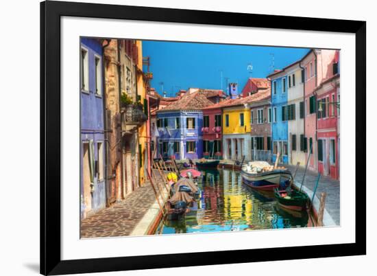 Colorful Houses and Canal on Burano Island, near Venice, Italy. Sunny Day.-Michal Bednarek-Framed Photographic Print