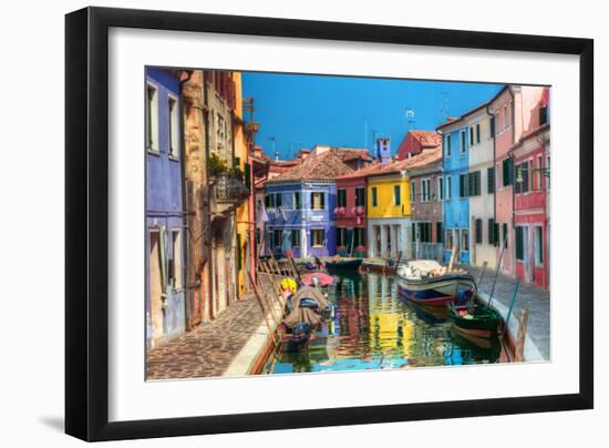 Colorful Houses and Canal on Burano Island, near Venice, Italy. Sunny Day.-Michal Bednarek-Framed Photographic Print