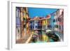 Colorful Houses and Canal on Burano Island, near Venice, Italy. Sunny Day.-Michal Bednarek-Framed Photographic Print