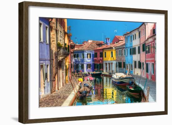 Colorful Houses and Canal on Burano Island, near Venice, Italy. Sunny Day.-Michal Bednarek-Framed Photographic Print