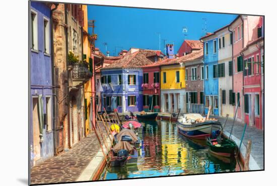 Colorful Houses and Canal on Burano Island, near Venice, Italy. Sunny Day.-Michal Bednarek-Mounted Photographic Print