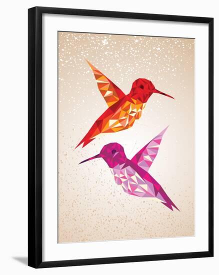 Colorful Humming Birds Illustration-cienpies-Framed Art Print