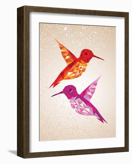 Colorful Humming Birds Illustration-cienpies-Framed Art Print