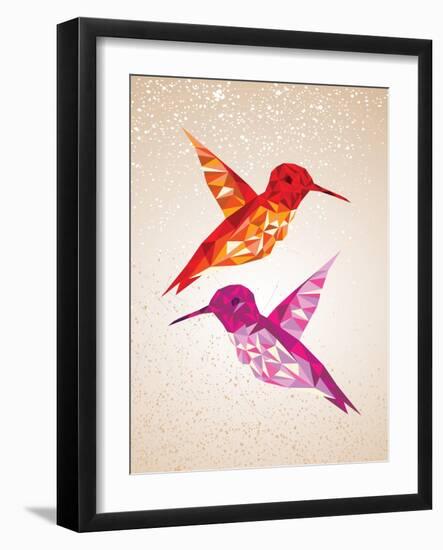 Colorful Humming Birds Illustration-cienpies-Framed Art Print