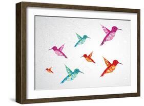 Colorful Humming Birds Illustration-cienpies-Framed Art Print