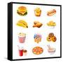 Colorful Icons With Fast Food Meals Isolated-sahuad-Framed Stretched Canvas