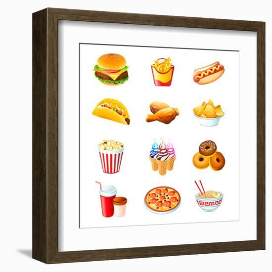 Colorful Icons With Fast Food Meals Isolated-sahuad-Framed Art Print