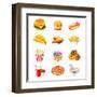 Colorful Icons With Fast Food Meals Isolated-sahuad-Framed Art Print