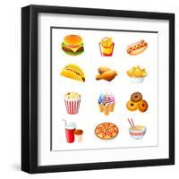 Colorful Icons With Fast Food Meals Isolated-sahuad-Framed Art Print